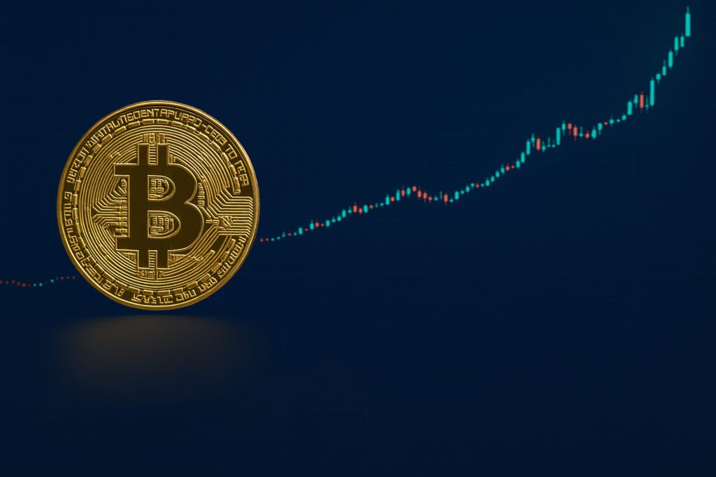 نمودار صعودی قیمت پس از خرید بیت‌کوین در بازار جهانی