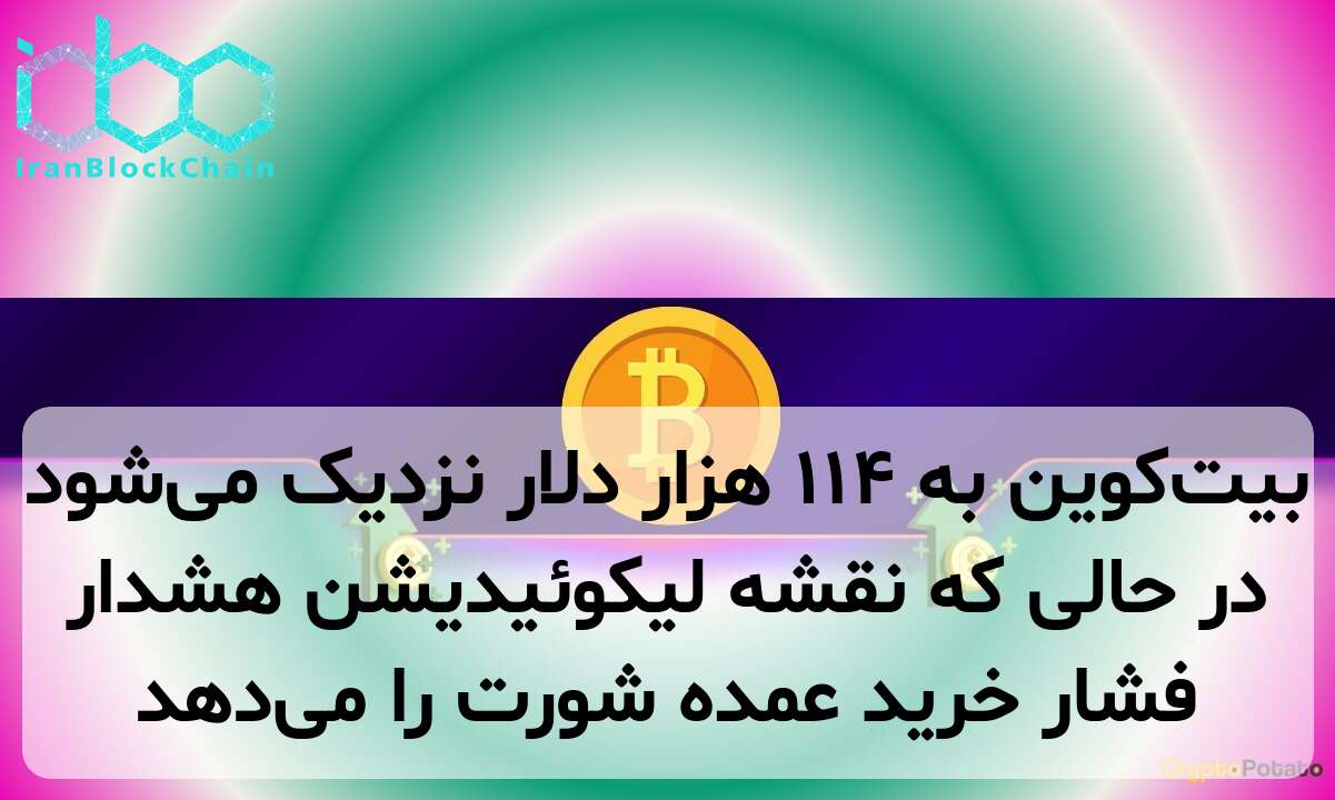 بیت‌کوین به ۱۱۴ هزار دلار نزدیک می‌شود در حالی که نقشه لیکوئیدیشن هشدار فشار خرید عمده شورت را می‌دهد