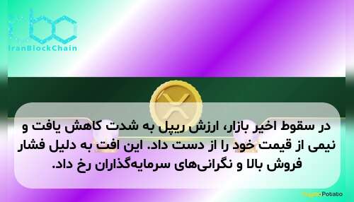 در سقوط اخیر بازار، ارزش ریپل به شدت کاهش یافت و نیمی از قیمت خود را از دست داد. این افت به دلیل فشار فروش بالا و نگرانی‌های سرمایه‌گذاران رخ داد.