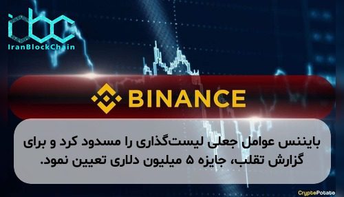 بایننس عوامل جعلی لیست‌گذاری را مسدود کرد و برای گزارش تقلب، جایزه ۵ میلیون دلاری تعیین نمود.