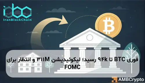 BTC تا 94k رسید؛ لیکوئیدیشن 311M و انتظار برای FOMC