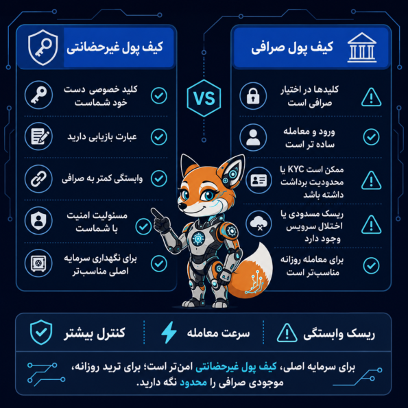 تفاوت کیف پول غیرحضانتی با کیف پول صرافی