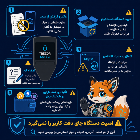 اشتباهات خطرناک هنگام استفاده از Trezor Safe 3