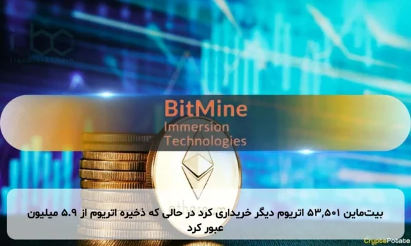 بیت‌ماین ۵۳,۵۰۱ اتریوم دیگر خریداری کرد در حالی که ذخیره اتریوم از ۵.۹ میلیون عبور کرد