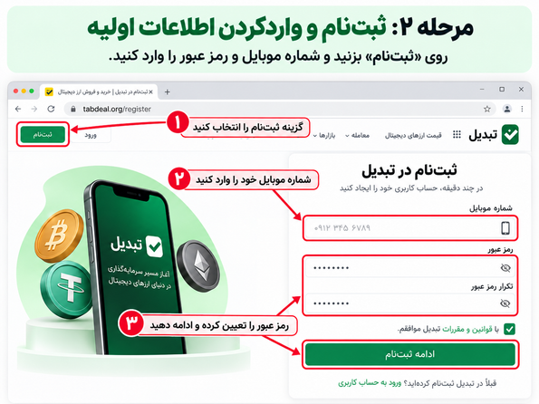 گزینه ثبت‌نام را انتخاب کرده و اطلاعات اولیه را وارد کنید.